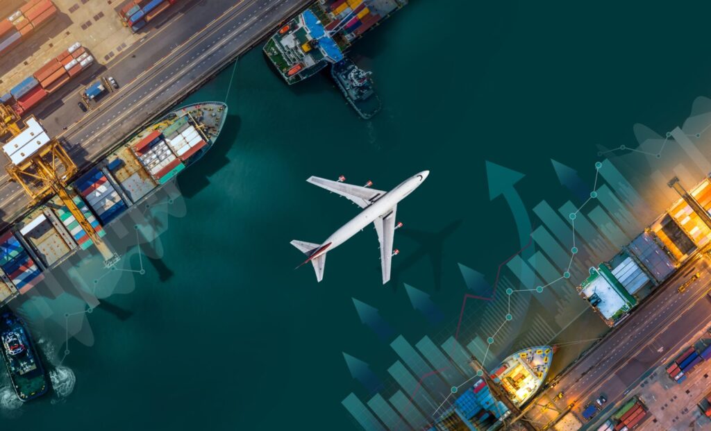 An airplane, showcasing air freight, and how we can keep costs down, and create a sustainable enviroment