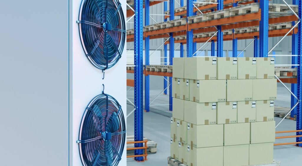 Air Conditioning Equipment Supply Conditioning In Front Of Warehouse Concept
