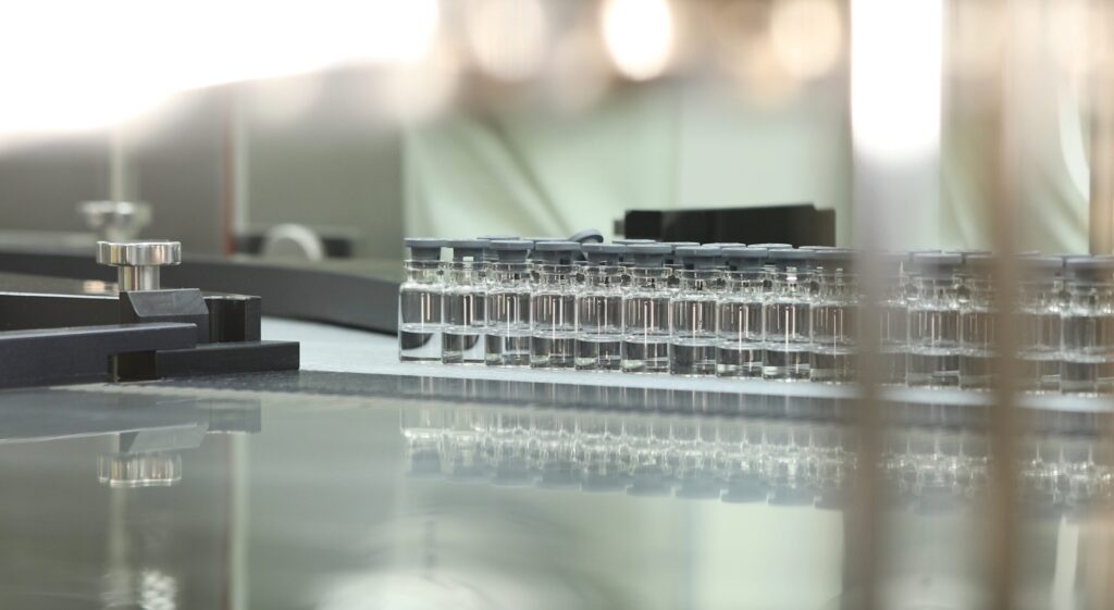 A Lot Of Liquid Vaccine Medicine Filled Glass Injection Vials