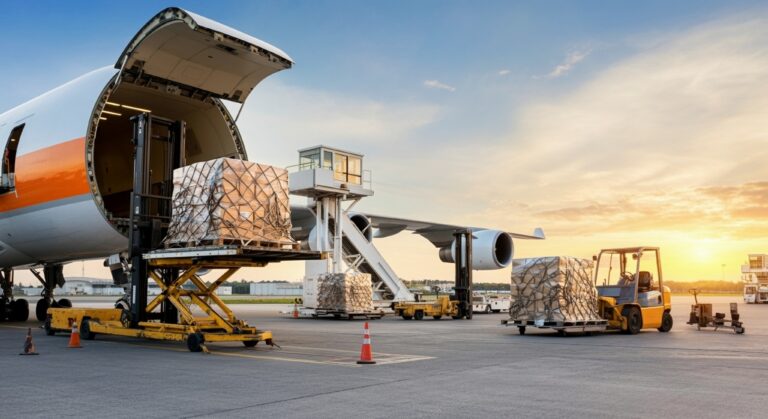 A Detailed Dynamic Scene of A Large Cargo Airplane Parked